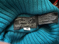 80’s PATTY WOODARD Turtle Cowel Neck Sweater Turquoise Blue Wool Blend Size M