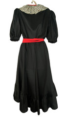 Vintage 1980s black white red midi dress 1940s Victorian puffed sleeves wrap