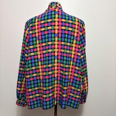 Lady Eva Laurel Blouse Womens 18W Multicolor Vintage 80s Basket Weave Wrap Top