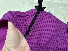 Vtg XOXO 5175-49 Silky Polyester Ribbon Hi-Leg Fuchsia Striped 9/2X Panties