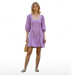 Fortunate One Purple Time Flies Mini Dress Size XL Boho Puff Sleeve Open Back