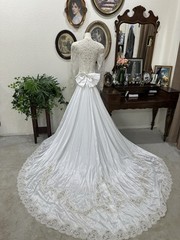 80s 90s Vintage Wedding Dress Two Piece Gown Size 8 Ivory Satin Lace Long Sleeve