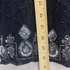 Stenay Black Beaded Silk Evening Jacket Large 80s Silver Sequin Formal Vintage