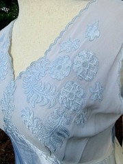 1930s Powder Blue Silk Satin Slip Dress | Embroidered Illusion Mesh Bodice |L