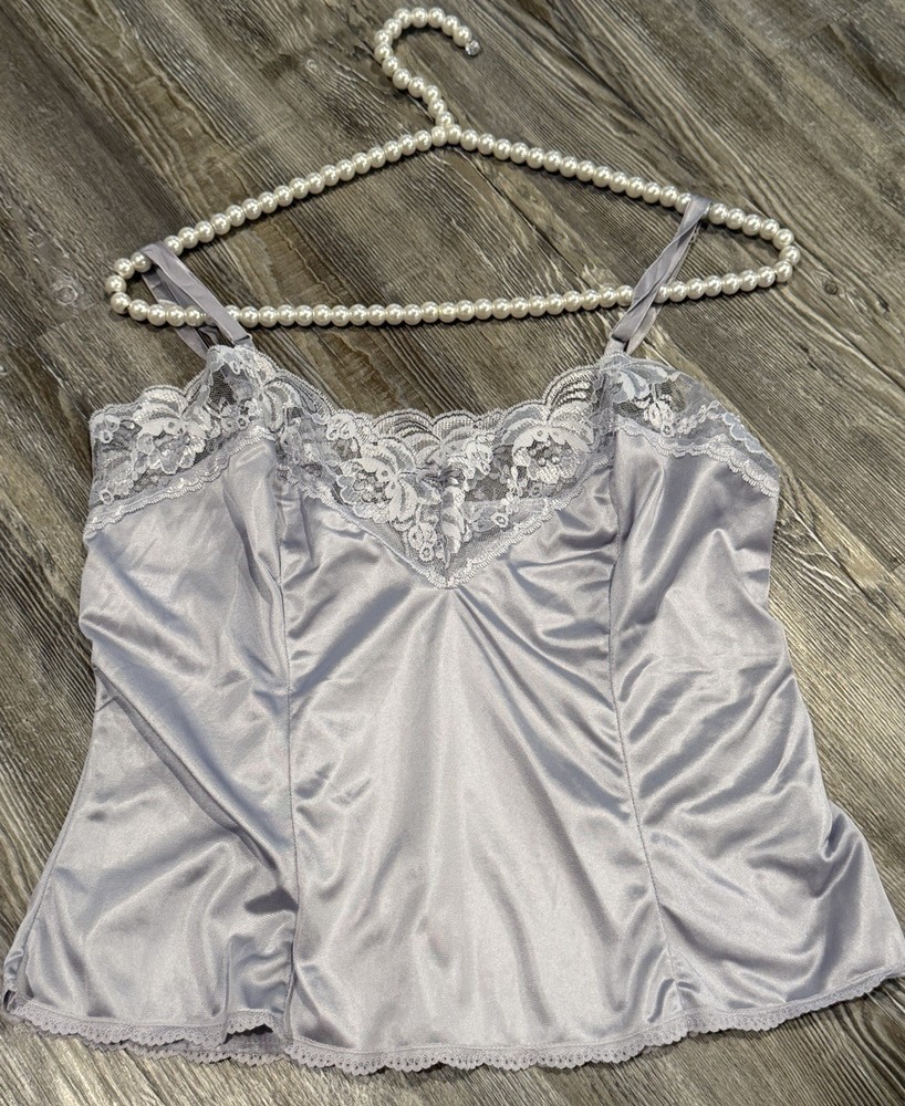 VTG 80s Collectible Classics Women’s Lilac Silky Satin Nylon Floral Laced Cami M