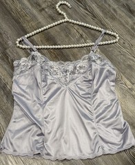 VTG 80s Collectible Classics Women’s Lilac Silky Satin Nylon Floral Laced Cami M