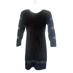 Vintage 70s 70 MPH Black Mod Shift Dress Mesh Patterned Sleeves Arnel Small LBD