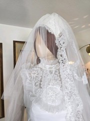 Vtg Wedding Dress Bridal Originals 70s White Long Sleeve w/ Blushing Veil