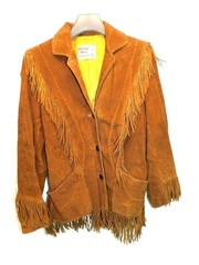 Vintage Pioneer Wear M Brown Suede Western Fringe Coat Woman Rockabilly Rodeo