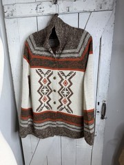 Vintage 1970s JC Penney Acrylic Knit Cape Poncho Heart Aztec Print Womens OSFA