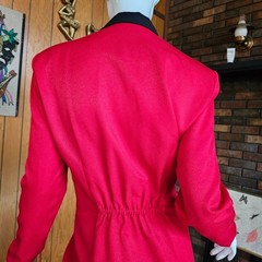 Vtg 80s Power Suit Sexy Secretary Double Breasted Blazer Tuxedo Wiggle Dress L