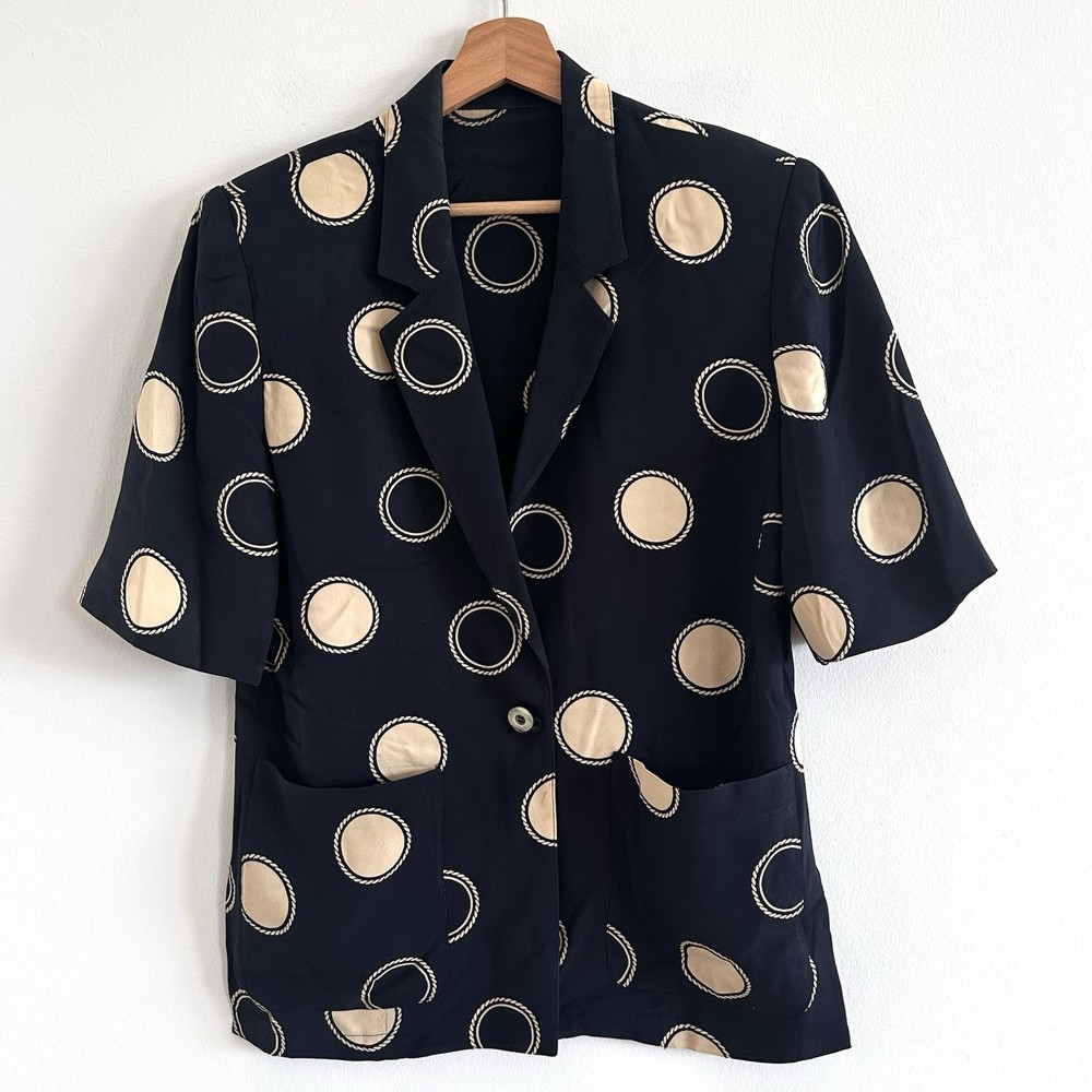 Vintage 80’s Burberrys Spain Short Sleeve Blazer Jacket Navey & Cream Rope Polka