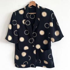 Vintage 80’s Burberrys Spain Short Sleeve Blazer Jacket Navey & Cream Rope Polka