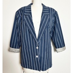 Vintage Liz Claiborne 100% Cotton Prepcore Striped Navy Blue Women’s Blazer M
