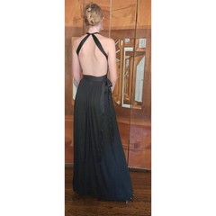 Vintage 70s Donald Brooks Eveing Dress Black Jersey Halter Maxi Gown XS/S