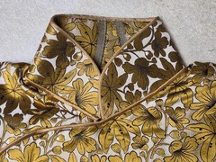 VTG 1960s Gold Brocade Cheongsam Qipao Dress Handmade Silk Jacquard Fully Lined