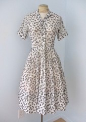 Vtg 50s L’Aiglon Black White Floral Sheer Thin Cotton Shirtwaist Day Dress S/M