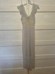 Vtg 60s Evette Nightgown Sz 32 Off White Nylon Chiffon Ruffle