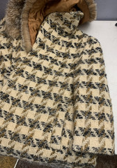 Vtg 70s Rothmoor Tapestry Tweed Wool Coat Fur Collar Ivory Classic Retro No Tag