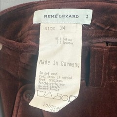 Vintage René Lezard Brown Velvet Trousers Straight Leg Made in Germany Sz 34