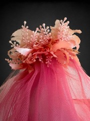 Vintage 1950’s Pink Satin Tulle Velvet Formal Prom Dress With Veil Belt XS