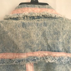 Vtg Women 80s 90s Acid Washed Cropped Denim Jean Jacket Distressed Medium Retro