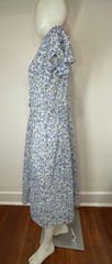 VTG 40s Day Dress White W/Blue Pink Floral Print 100% Cotton 36 Waist (Many Flaw
