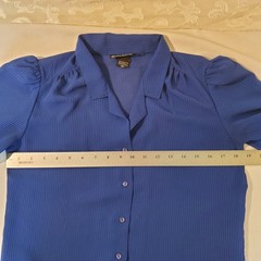 Vintage David Matthew Royal Blue Chiffon Blouse Puff shoulders, Size SM 80s/90s