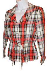 Vtg 70s JCPenney Fashions Womens Small plaid checkered long sleeve shirt