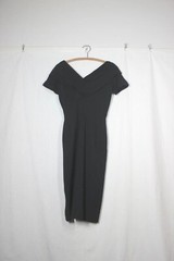 Vtg 50s SUZY PERETTE Black Dress Draped Low Neck Slim Skirt Xs/S w25 Pinup Rare