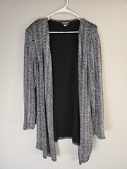 VTG Onyx Nite Black/Silver Glitter Open Front Cardigan SZ 16