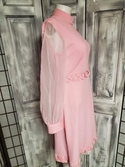 S Vtg 60s Textured Dress Mod Scooter Go Go Babydoll Chiffon Sheer Sleeve Crochet