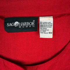 VTG Y2K Sag Harbor Woman Linen Rayon Midi Dress Red Button Front 16W Lagenlook