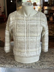 Vintage Beldoch Popper Knit Acrylic Sweater Junior L Women’s S Beige Tan White