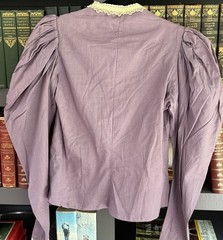 Vintage 70s Jessica’s Gunnies Purple Edwardian Puff Sleeve Blouse Lace Button 9