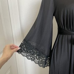 vintage Jolie nylon black lace wide sleeves long nightie robe S