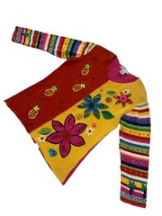 Vintage ARRIVISTE Funky Sweater Ramie Cotton Blend Colorful Embroidery Gems Sz M