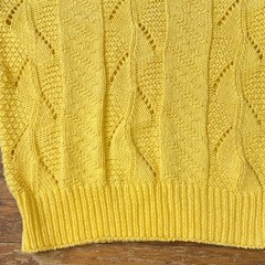Vitnage Yellow Knit Cotton Eyelet Top Size Small 70s Cableknit Shirt Scoop Neck