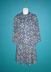 Vtg 60s Franklin Simon Knit Fit & Flare Dress W/ Cardigan Blue Argyle Sz S/M