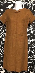 1960s Mad Men Brown Copper Knubby Maggi Stover Dress 34B