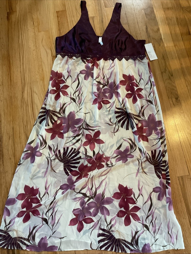 NWT Gilligan O’Malley Nightgown 2x Empire Waist Luxe Satin Sheer Plus Size