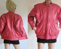 VTG MAGENTA PINK FINE LEATHER ARGENTINA LONG JACKET BLAZER BATWING SLEEVES M