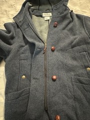 Vtg 90s LL Bean H421 Duffle Coat Wool USA Made Blue Wood Buttons Womans Large