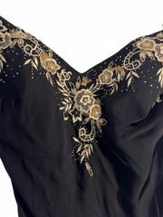 Vintage 90s Y2K Black Beaded Silk Cache Asymmetrical Slip Dress Whimsigoth Fairy