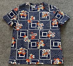 Vintage 70s Floral Geometric Tunic Top Mod Polyester Quarter Zip Women M/L