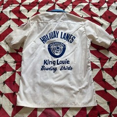 Vintage 1960s King Louie Bowling Shirt Women’s As Is Worn Flaws Blue And White