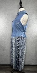 Another Thyme Dress Size 5 Jean Top Blue Floral Button Down Tie Back Vtg 90’S