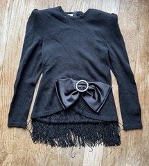 Vintage Knits by Raul Blanco Black Tasked Sweater with Satin Bow. Hand Loomed M