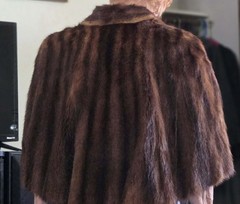Vintage Real Mink Fur Stole Wrap Cape Dark Brown Mid-Century Hollywood Glamour