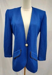 80s Vintage Jeffrey & Dara – Linda Hutley Sweater Blazer Jacket Cobalt Blue 9/10
